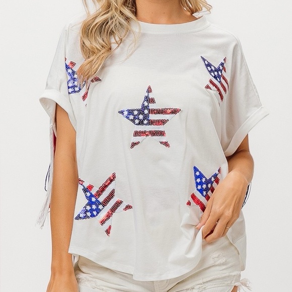 BiBi American Flag Theme Star Sequin Tiered Skirt